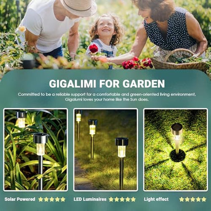 GIGALUMI 16 Pack Solar Lights Outdoor Waterproof, Stainless Steel - color: Warm White