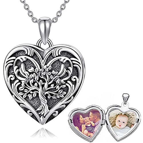 SOULMEET Personalized Silver Locket Necklace That Holds Pictures Photo Keep Someone Near to You, Memorial Custom Lockets Necklaces Letters Engraving for His Her - color: D-Tree-Black, style: Locket+Custom Photo