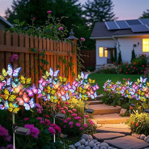Adecorty Solar Garden Lights Outdoor Waterproof Decorative Solar Lights Outdoor 8 Pack with 176 LED 136 Butterfly Flower Garden Decor Yard Decorations Patio Lawn, Gifts for Mother's Day Mom Women - size: 8 Pack