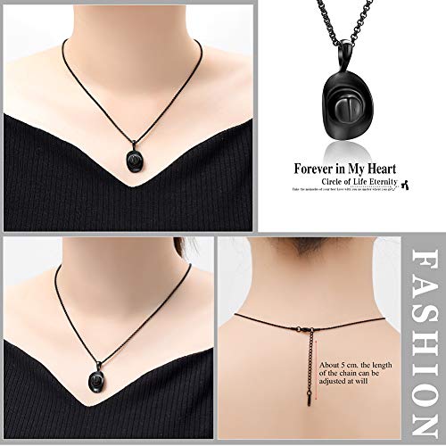 Hearbeingt Cowboy Hat Urn Necklace for Ashes Cremation Jewelry - color: Black