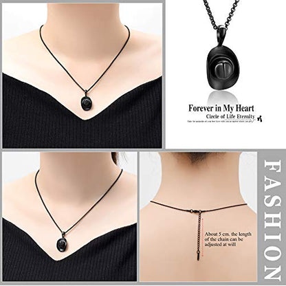 Hearbeingt Cowboy Hat Urn Necklace for Ashes Cremation Jewelry - color: Black