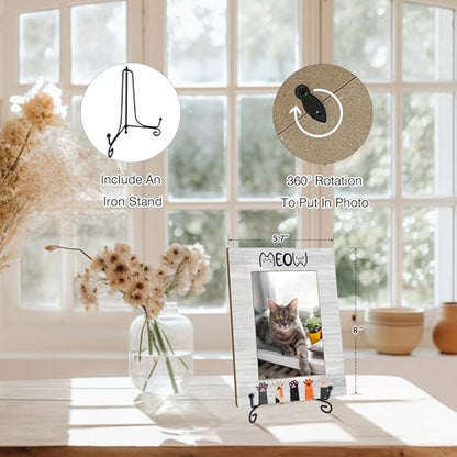 Cat Picture Frame, Cat Lover Gifts for Pet Owner, Christmas Memorial Gifts for Friends Women, Desk Decor Meow Kitten Paw Photo Frame (4x6 Horizontal) -S21 - style: Meow