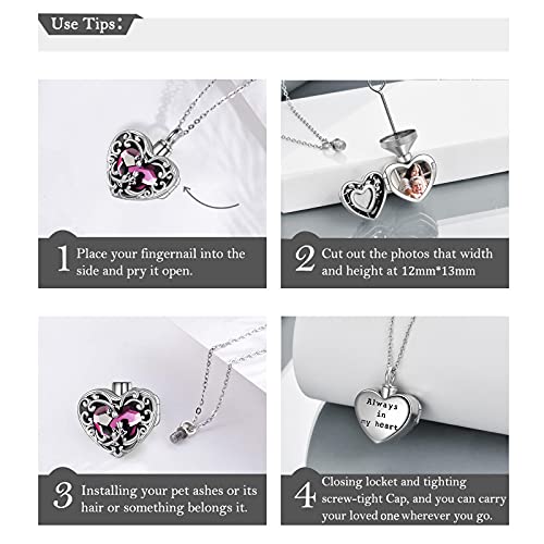 WINNICACA Cremation Jewelry for Ashes Locket Ashes Necklace Urn Necklace for Women Sterling Silver Cremation Necklace for Ashes Fine Keepsake Picture Necklace Memorial Jewelry - style: A01-Rose Urn Locket Necklace(Purple Crystal)