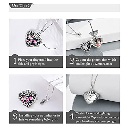 WINNICACA Cremation Jewelry for Ashes Locket Ashes Necklace Urn Necklace for Women Sterling Silver Cremation Necklace for Ashes Fine Keepsake Picture Necklace Memorial Jewelry - style: A01-Rose Urn Locket Necklace(Purple Crystal)