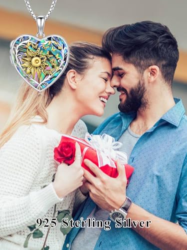 Dorunmo Locket Necklace 925 Sterling Silver Pictures Photo Keep Someone Near to You Custom Lockets Mother's Day Jewelry Personalized Photo Locket Gifts - color: L-Sunflower Butterfly-Abalone, style: Locket Only