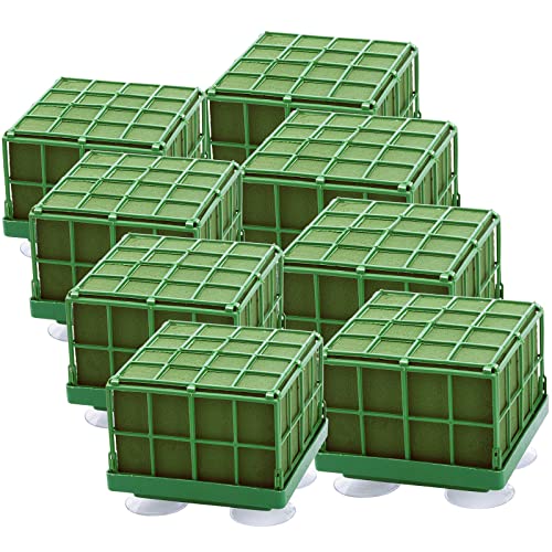 Lyellfe 8 Pack Square Floral Foam Cage, Floral Foam Blocks with Suction Cup | Flower Cage Arranger for Fresh Artificial Flowers, Table Centerpiece and Wedding Decor