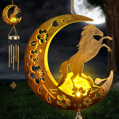 Solar Horse Wind Chimes - Unique Moon Hummingbird Design, for Mothers, Grandmothers, Sisters, Friends and Girls on Birthdays, Christmas, Thanksgiving and Mother's Day - color: Horse