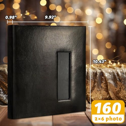 Wedding Guest Book with Photo Booth Insert - 160 2x6 Photo Sleeves & Guest Signing Space, PU Leather Memory Album for Weddings, Parties, Family Memories (Black) - color: Black
