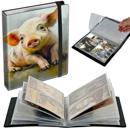 Small Photo Album 3.5x5 inch 80 Pictures PU Leather Photo Albums with Transparent Inner Pockets & Elastic Band for Wedding Boys Girl Travel Family Pictures - Cute Funny Pig - color: Cute Funny Pig, size: 3.5x5 Photo Album