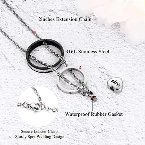 XIUDA Cremation Urn Necklace for Ashes Eternal Memory Carved Keepsake Stainless Steel Urn Jewelry Memorial Ash Holder - color: Silver&Black-PAPA