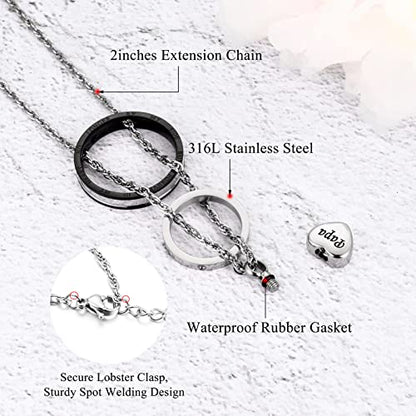 XIUDA Cremation Urn Necklace for Ashes Eternal Memory Carved Keepsake Stainless Steel Urn Jewelry Memorial Ash Holder - color: Silver&Black-PAPA