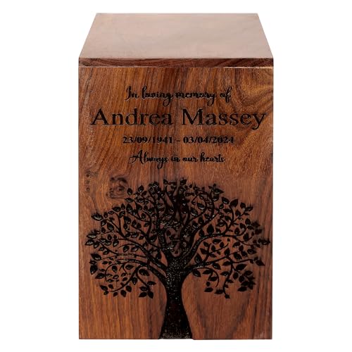 Personalized Wooden Cremation Urns for Human Ashes,Tree of Life Design, Memorial Urn for Adult Male, Female, Pet, Dog, Cat, Burial Urn for Ash, Custom Size Selection from XS to XXL (12 lbs to 250 lbs)