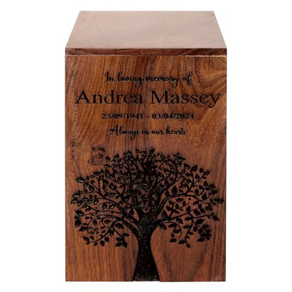 Personalized Wooden Cremation Urns for Human Ashes,Tree of Life Design, Memorial Urn for Adult Male, Female, Pet, Dog, Cat, Burial Urn for Ash, Custom Size Selection from XS to XXL (12 lbs to 250 lbs)