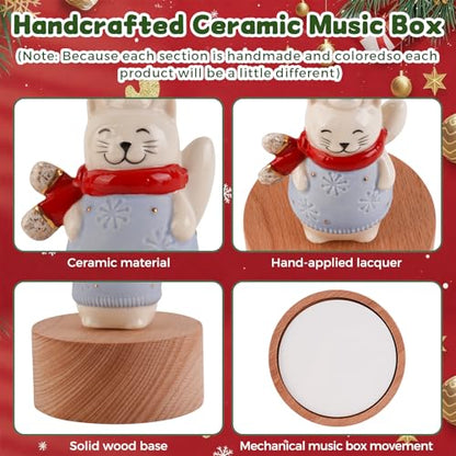 Music Box Figurine, Sculpted Hand-Painted Musical Figure Plays You are Jingle Bells Tune Christmas Anniversary, Birthday Gifts for Daughter Son Mom Dad Kids (Cat) - color: Cat