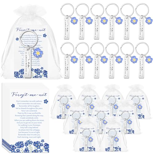 Equsion Funeral Favor Forget Me Not Keychain Celebration of Life Favor Poem Card Memorial Gift for Sympathy Guest Return