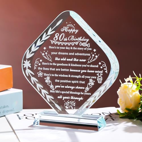 YWHL 80th Birthday Gifts for Women Men Crystal Gift for 80 Year Old Happy 80th Birthday Presents Ideas for Mom Grandma Wife - style: 80th Birthday Gifts