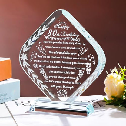 YWHL 80th Birthday Gifts for Women Men Crystal Gift for 80 Year Old Happy 80th Birthday Presents Ideas for Mom Grandma Wife - style: 80th Birthday Gifts