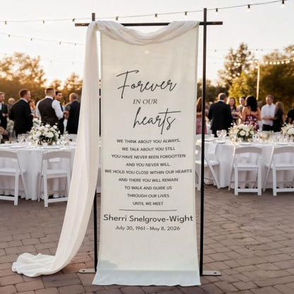 Personalized Forever In Our Hearts Welcome Sign, Funeral Fabric Banner #2 - color: Design 2