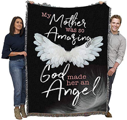 My Mother was So Amazing God Made Her an Angel Blanket - Sympathy Bereavement Gift Tapestry Throw Woven from Cotton - Made in the USA (72x54) - color: Mother, size: 72" x 54"