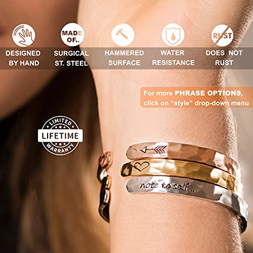 Bracelets for Women – 100+ Meaningful Engraved Messages – Solid 316L Surgical Stainless Steel Cuff Bracelet – Gift Ready - color: BADASS Gift - Be BADASS everyday - SILVER