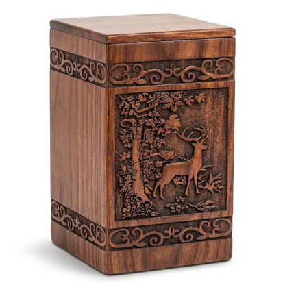 Wooden Cremation Urns Box for Human Ashes, Memorial Keepsake Boxes for Adults, Male/Female,Child, Pets Dog Cat Wood Burial Funeral Container (Deer) Urn, Capacity (Small) - size: Small