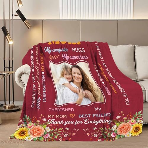 Personalized Blanket with Photos and Text, Custom Photo Blanket for Mom Grandma, Soft Flannel Throw Blankets for Mother’s Day, Customized Picture Gifts for Women, Nana, Wife Mother 01 - color: Mother 01