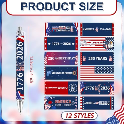 12PCS 250th Anniversary American Flag Patriotic Ballpoint Pens - color: 250th Anniversary