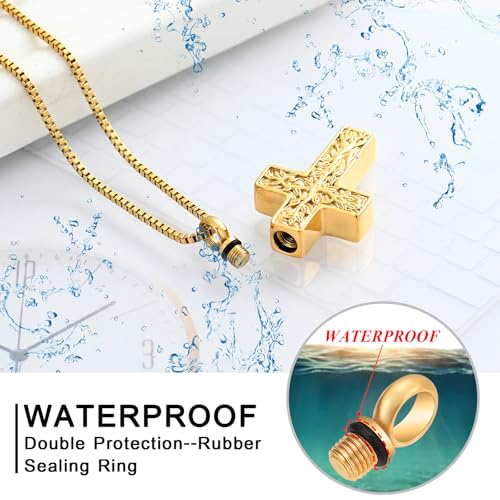 XSMZB Cross Urn Necklace for Ashes for Women Men Tree of Life Cross Cremation Jewelry Keepsake Pendant for Ashes of Loved One - color: Gold