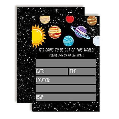 Outer Space Birthday Invitations - Space Invites for Kids, 20 5x7 Fill In Cards with Twenty White Envelopes for Your Galaxy Outer Space Birthday by AmandaCreation - style: Galaxy
