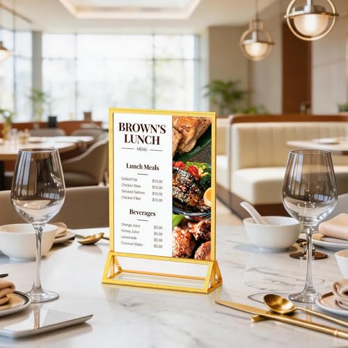 PPH-Sisy 4x6 Acrylic Sign Holder, 6 Pack Gold Picture Frame Double-Sided Clear Acrylic Sign Holder Flyer Menu Holder, Wedding Table Number Stands, Photo Frames for Office Home Event - color: Gold, size: 4x6-6 Pack
