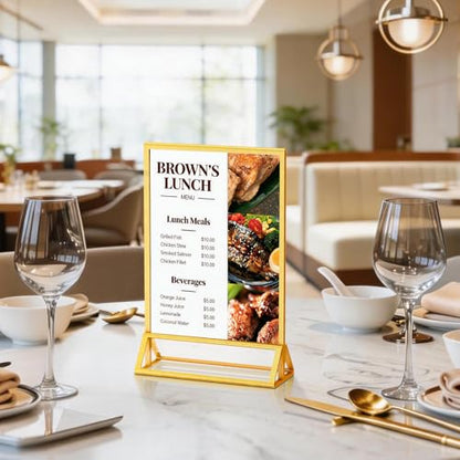 PPH-Sisy 4x6 Acrylic Sign Holder, 6 Pack Gold Picture Frame Double-Sided Clear Acrylic Sign Holder Flyer Menu Holder, Wedding Table Number Stands, Photo Frames for Office Home Event - color: Gold, size: 4x6-6 Pack