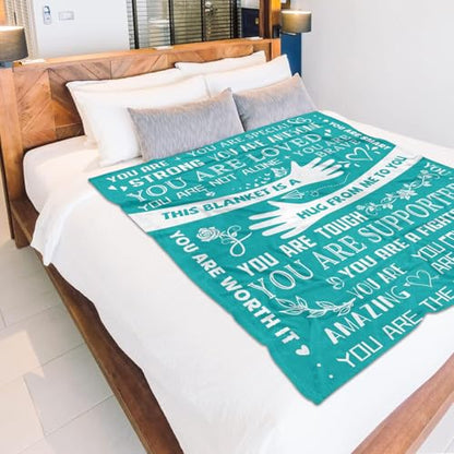 Healing Hug Blanket 60"x50", Encouragement Inspirational Thinking of You Gifts for Women, Chemotherapy Must Haves, Get Well Gifts for Women After Surgery, Teal - color: You Are-teal