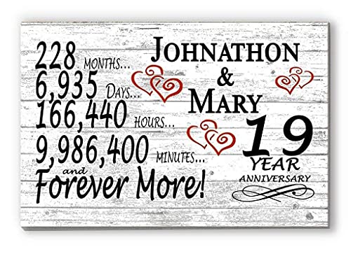 Broad Bay Personalized 19 Year Anniversary Sign Gift 19th Wedding Anniversary Present For Couple Days Minutes Years - Solid Wood - 16.5in x 10.5in x .75in (19 Year) - color: 19 Year