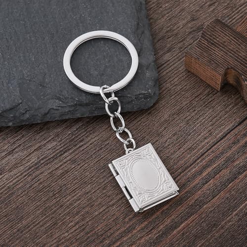 2PCS Elegant Heart Locket Keychain with Decorative Chain Stainless steel, Heart Pattern Design, Photo Frame Pendant - color: Book