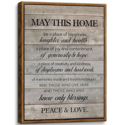 Framed Inspirational Wall Art May This Home Be a Place of Happiness Quote Wall Decor New Home Poster House Warming Gifts for Bedroom Living Room Word Artwork 8x10 Inch - size: 8"L x 10"W