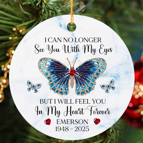 I Can No Longer See You with My Eyes, Butterfly Christmas Ornament 2026, Remembrance Ornaments, Customized Memorial 1st Xmas Ornaments, Sympathy Gifts, Memorial Keepsake for Christmas Tree Decor - color: I Can No Longer See You With My Eyes Ornament