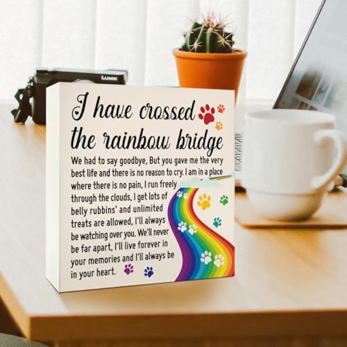Sympathy Gift for Loss of Pet, Memorial Bereavement Gifts for Loss of Dog Cat Pet Owner Condolence in Loving Memory Gifts, Remembrance Desk Decor, I Have Crossed The Rainbow Bridge
