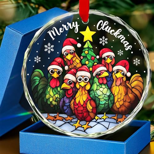 Chicken Christmas Ornaments, Merry Cluckmas Rooster Christmas Ornament Decorations Hanging Pendant for Christmas Tree, Xmas Funny Chicken Gifts for Chicken-Lovers, Women Adults Men Fun Silly Ornament - color: Chicken