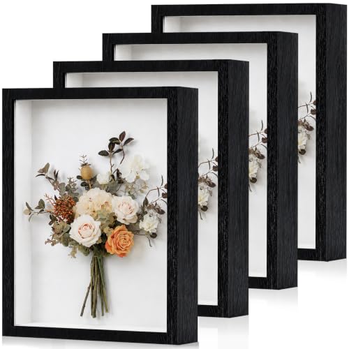 Shadow Box Frame 8"x 10" - 4 Pack Wood Deep Shadowbox with Glass - size: 8x10-4pcs-black