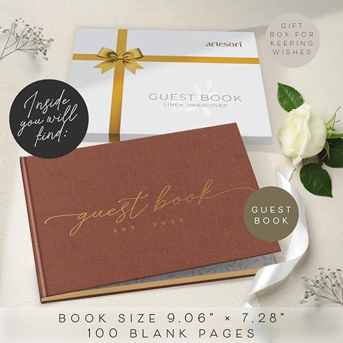 Est. 2026 Elegant Guest Book with 100 Blank Pages — Linen Gold-Foiled Guestbook to Sign for Special Events: Wedding, Baby Shower, Birthday Party — Hardcover Guest Book to Insert Photos & Polaroids - color: Terracotta, size: Est. 2026