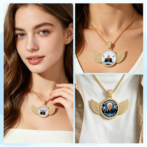 HJX Custom Circle Chain with Wings, Memorial Picture Necklace for Men Womem - color: 8-wing memorial