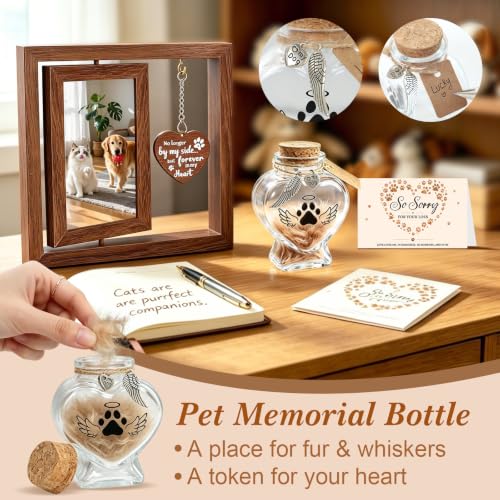 Dog Memorial Gifts for Loss of Dog with 4x6 Rotating Photo Frame Fur Keepsake Jar Paw Print Kit Pet Memorial Gifts for Dogs Pet Bereavement Remembrance Sympathy Gift Keepsake Passing Away Memorial