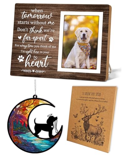 Memorial Picture Fram&Dog Memorial Suncatcher Gift Set, Pet Picture Frame, Sympathy Gifts for Loss of Loved Pet, Bereavement Gifts for Loss of Dog, Remembrance Photo Frame or Memorial Gift, Fits 4x6In Photo(GXK02) - color: GXK02