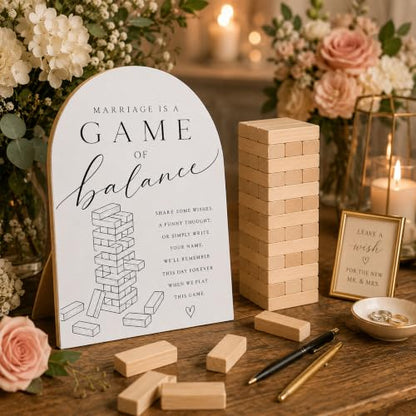 Marriage Is a Game of Balance Sign, Tumbling Tower Game Sign - color: Tumbling Tower