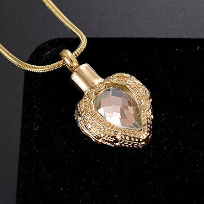 memorial jewelry Gold Angel Wings Glass Heart Urn Pet/Human Cremation Pendant Necklace Jewelry for Ashes - color: Gold-Your Wings