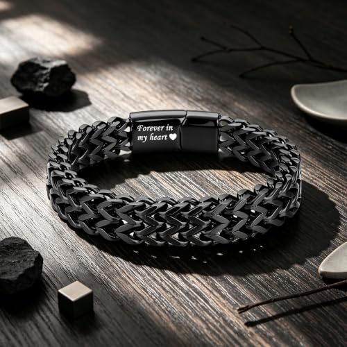 abooxiu Urn Bracelet for Human Ashes Cremation Bracelet Stainless Steel Ashes Bracelet Cremation Jewelry Urn Keepsake Memorial Ash Holder for Men Women - style: Black-Forever in My Heart