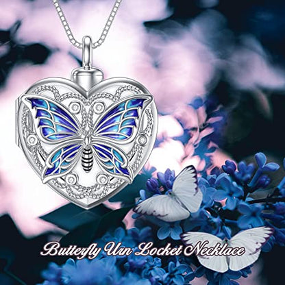 WINNICACA Cremation Jewelry for Ashes Locket Ashes Necklace Urn Necklace for Women Sterling Silver Cremation Necklace for Ashes Fine Keepsake Picture Necklace Memorial Jewelry - style: B01-Butterfly Urn Locket Necklace