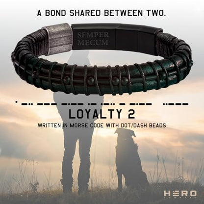 Hero Company Dog Memorial Urn Leather Bracelet 'Loyal Friend Morse Code'