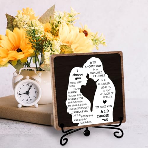 Romantic Love Quote Gift, Anniversary Wedding Love Heartwarming Sign, 5×5 | Couples Desk Decor, I Choose You Valentines Day Wooden Plaque, Thoughtful Keepsake for Wife Husband Boyfriend Girlfriend - style: To my love