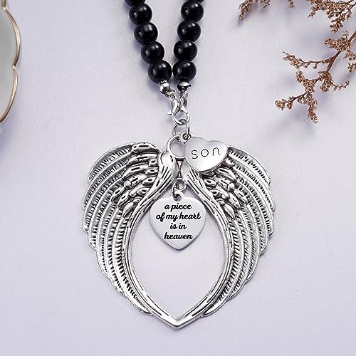 Loss of Son Gift A Piece of My Heart is in Heaven Heart Angel Wings for Car Charm Memorial Suncatcher Hanging Rear View Mirror Accessories Remembrance Ornament Sympathy Gift - style: Son